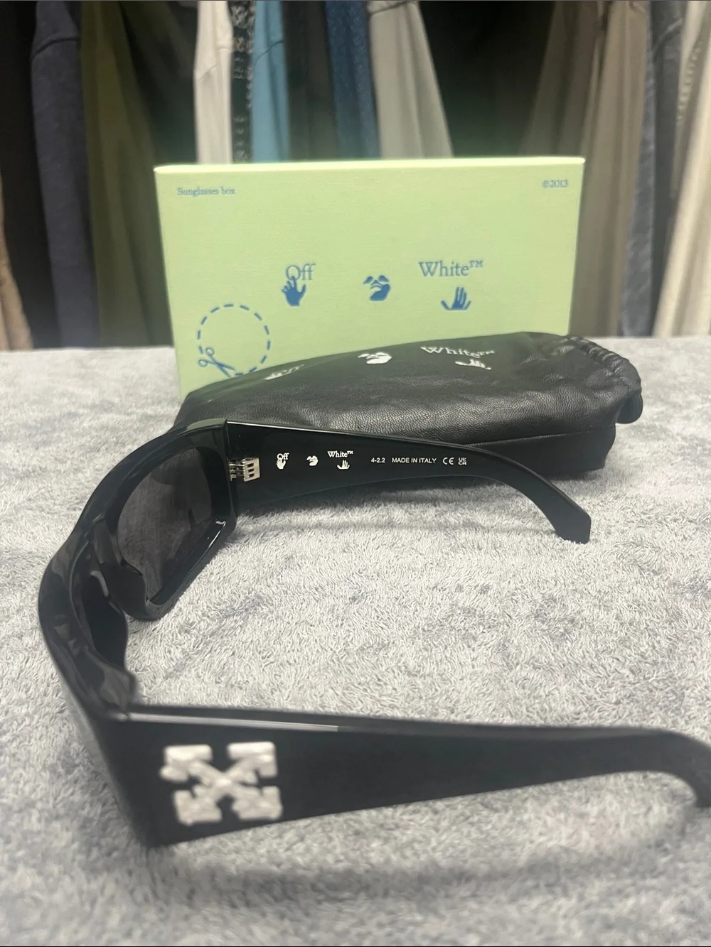 Off-White Black Rectangular Sunglasses with Black Soft Pouch and Original Box